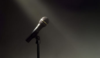 Microphone and stand in the spotlight