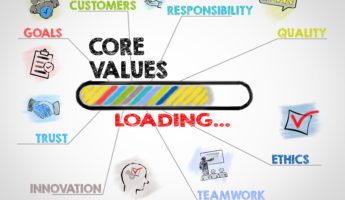 Core Values Concept. Chart with keywords and icons on gray background
