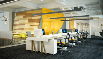 3d render of yellow color modern office