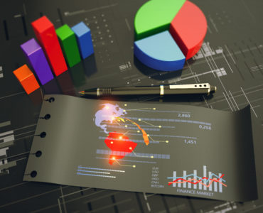 Global stock market analysis. Business growth, planing and strategy concept on black background