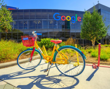 Mountain View, CA, United States - August 13,2018: colorful bike for Google employees to move in Googleplex Headquarters. Google is an American technology company that specializes in Internet services