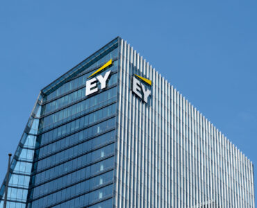 Toronto, Canada-August 25, 2021: EY Tower in downtown Toronto. Ernst and Young is a multinational accounting firms headquartered in London, England.