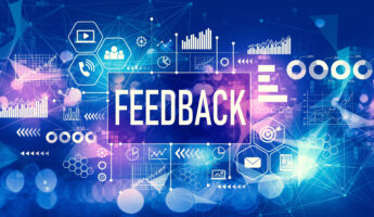 Feedback concept with technology blurred abstract light background