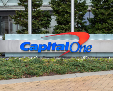 Tysons Corner, Virginia, USA - January 14, 2020: Capital one sign at Tysons Headquarters office building. Capital One Financial Corporation is an American bank holding company.