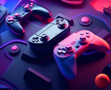 video game controller on pink and blue background